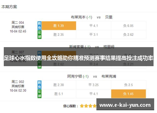足球心水指数使用全攻略助你精准预测赛事结果提高投注成功率
