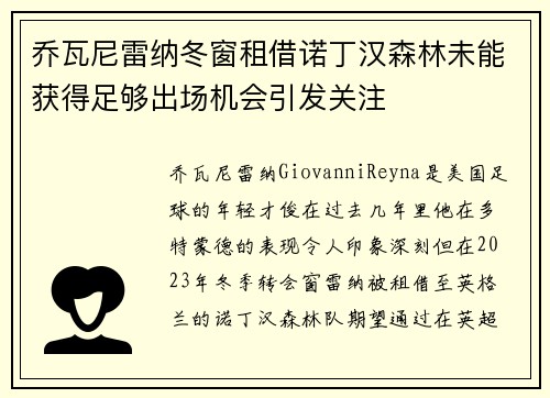 乔瓦尼雷纳冬窗租借诺丁汉森林未能获得足够出场机会引发关注